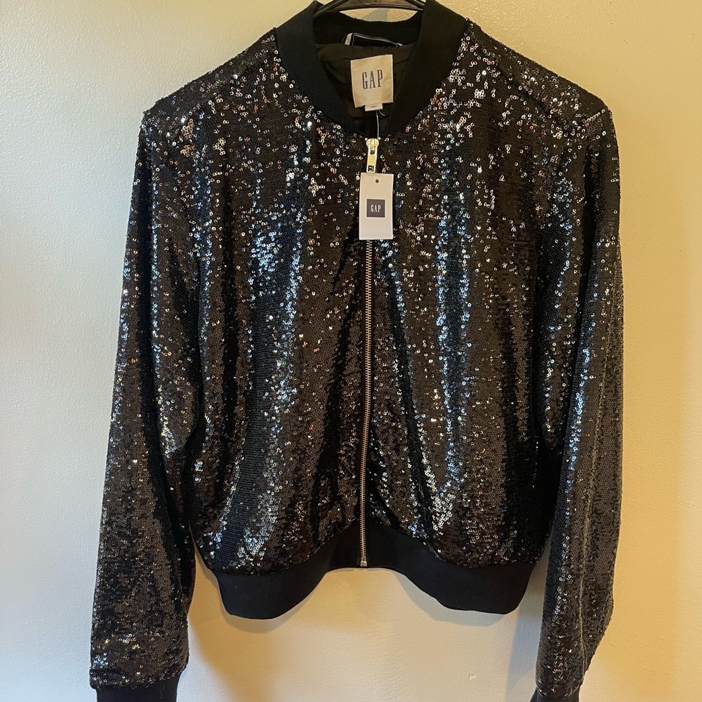 Black sequin bomber jacket